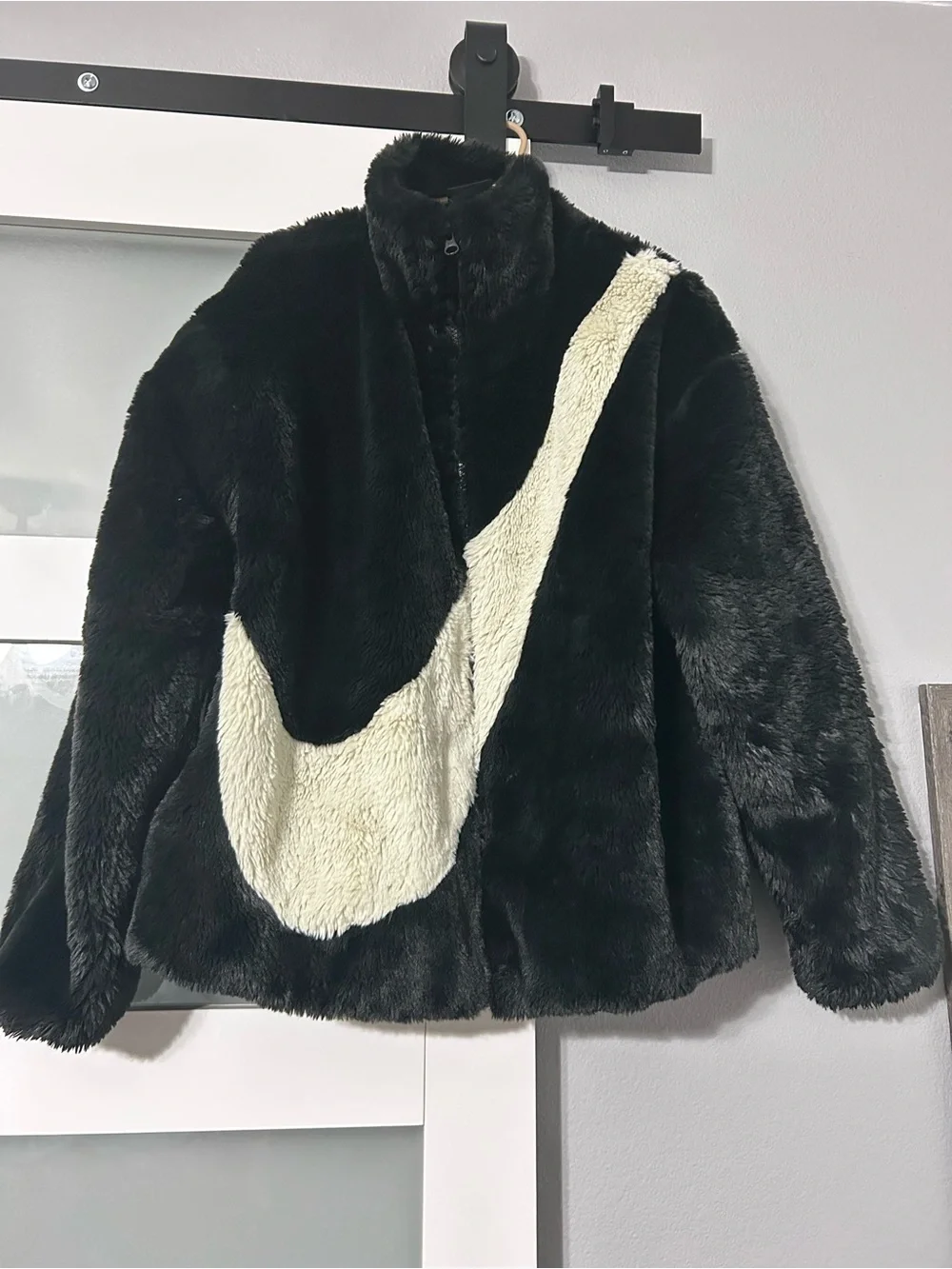Nike Black Faux Fur Jacket with Accent Swoosh